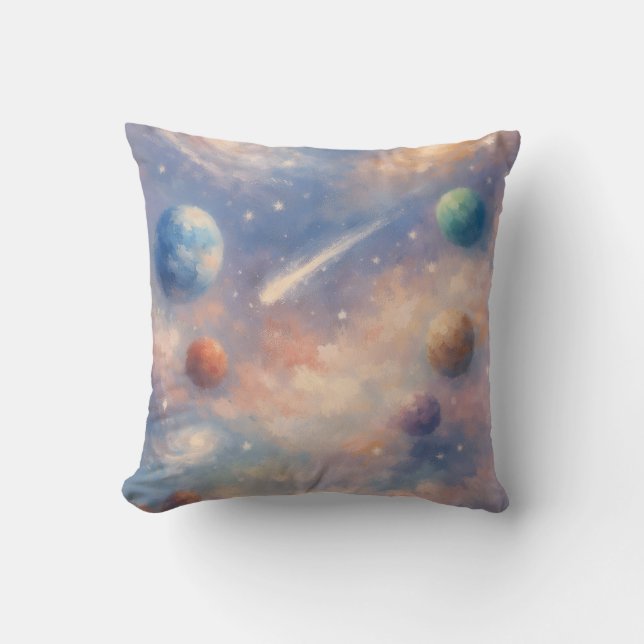 Dreamy Cosmic Pillow – Planets & Galaxies Kissen (Vorderseite)