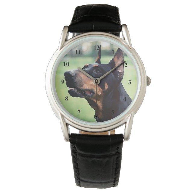 Dreamy Doberman Pinscher Face Painting Armbanduhr (Vorderseite)