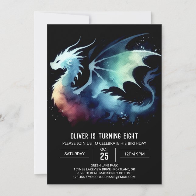 Dreamy Dragon Birthday Digital Einladung (Vorderseite)