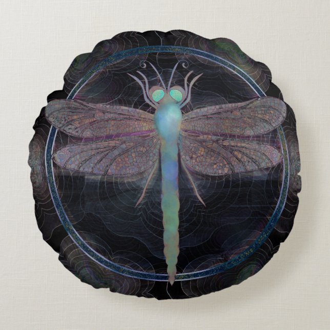 Dreamy Dragonfly “Messenger of Quantum Flight” Rundes Kissen (Vorderseite)