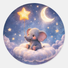 Dreamy elephant and midnight star glossy runder aufkleber