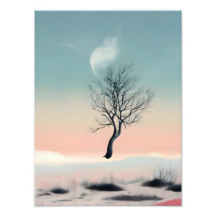 Dreamy Escape: schwimmender Baum mit Feder Fotodruck