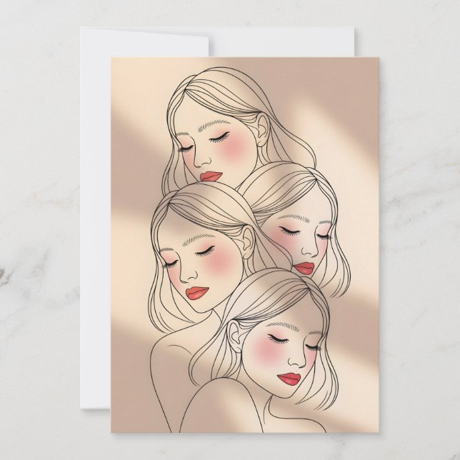 Dreamy Female Faces Print, Closed Eyes, Calming Einladung (Vorderseite)