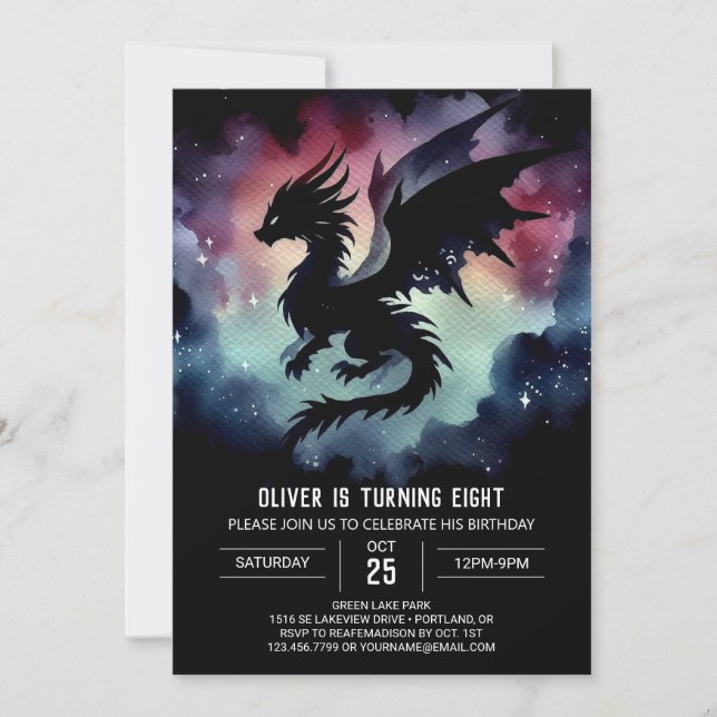 Dreamy Fiery Dragon Geburtstag individuell anpassb Einladung (Vorderseite)