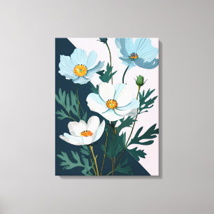 Dreamy Floral Dance: Weiße und blaue Blumen Leinwanddruck