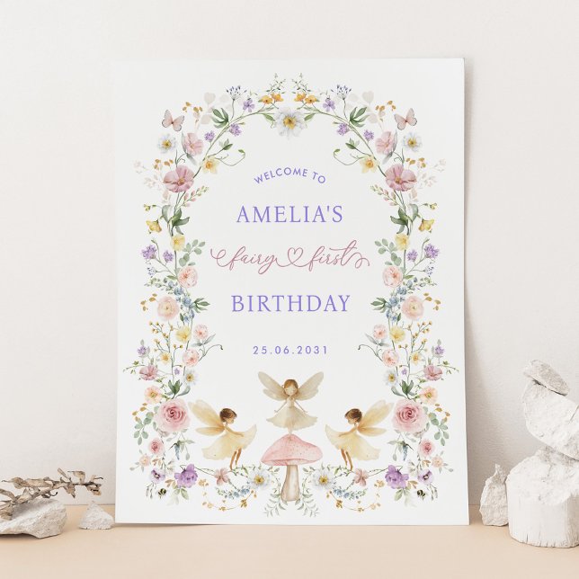 Dreamy Floral Fairy Erster Geburtstag Willkommen Poster (Von Creator hochgeladen)