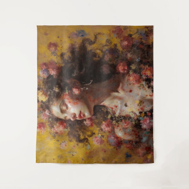 Dreamy Floral Goddess – Romantic Tapestry Wall Art Wandteppich (Vorderseite)