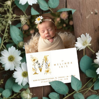 Dreamy Floral M Initial Gold Glitter Newborn Ankündigung