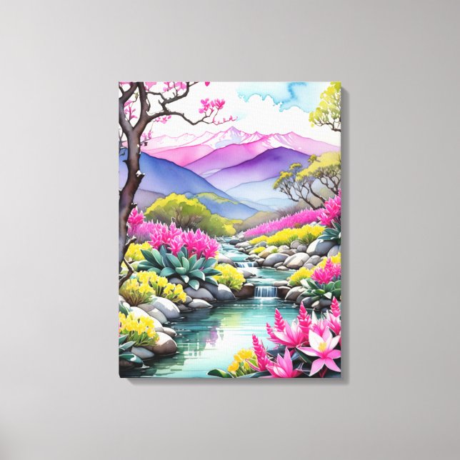 Dreamy Floral Mountain Landschaft Leinwanddruck (Vorderseite)