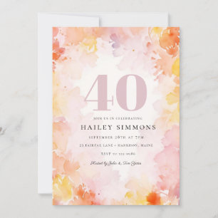 Dreamy Floral Pastel 40. Geburtstag Party Einladung