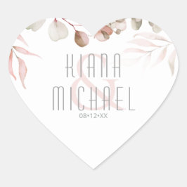Dreamy Foliage Wedding Blush Pink ID817 Herz-Aufkleber