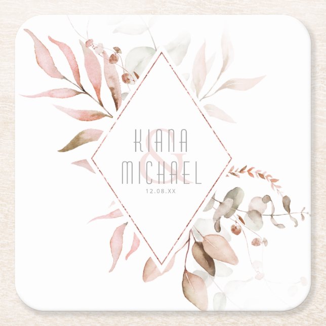 Dreamy Foliage Wedding Blush Pink ID817 Rechteckiger Pappuntersetzer (Vorderseite)