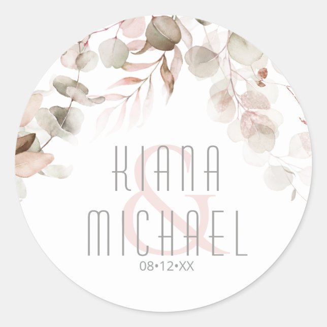 Dreamy Foliage Wedding Blush Pink V2 ID817 Runder Aufkleber (Vorderseite)