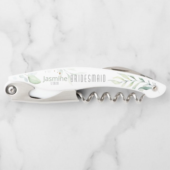 Dreamy Foliage Wedding Bridesmaid Green/Blue ID817 Kellnermesser (Vorderseite)
