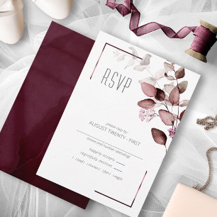 Dreamy Foliage Wedding Burgundy ID817 RSVP Karte