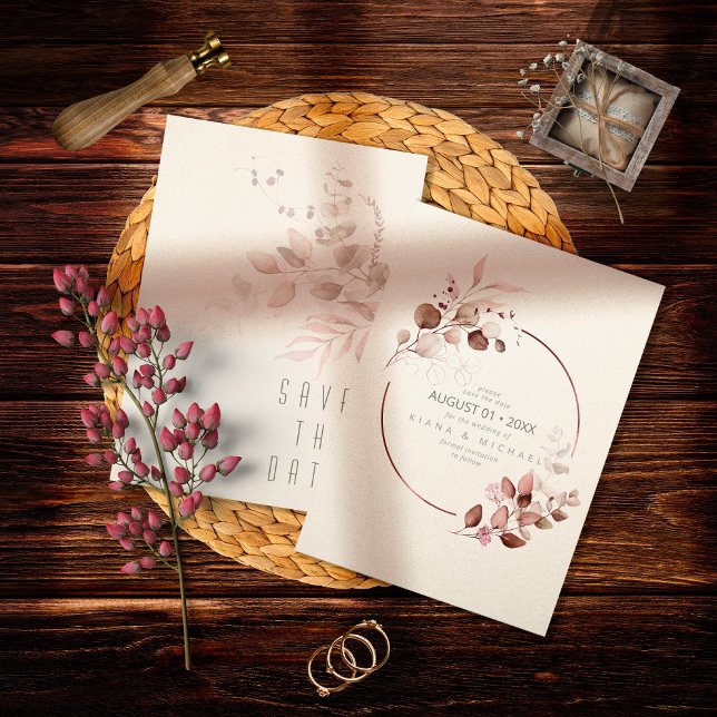 Dreamy Foliage Wedding Burgundy ID817 Save The Date (Von Creator hochgeladen)