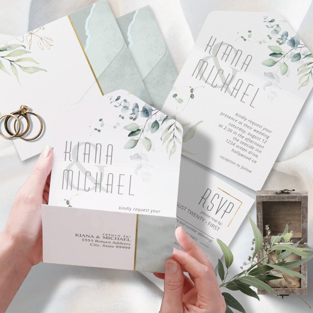 Dreamy Foliage Wedding Green ID817 All In One Einladung (Von Creator hochgeladen)
