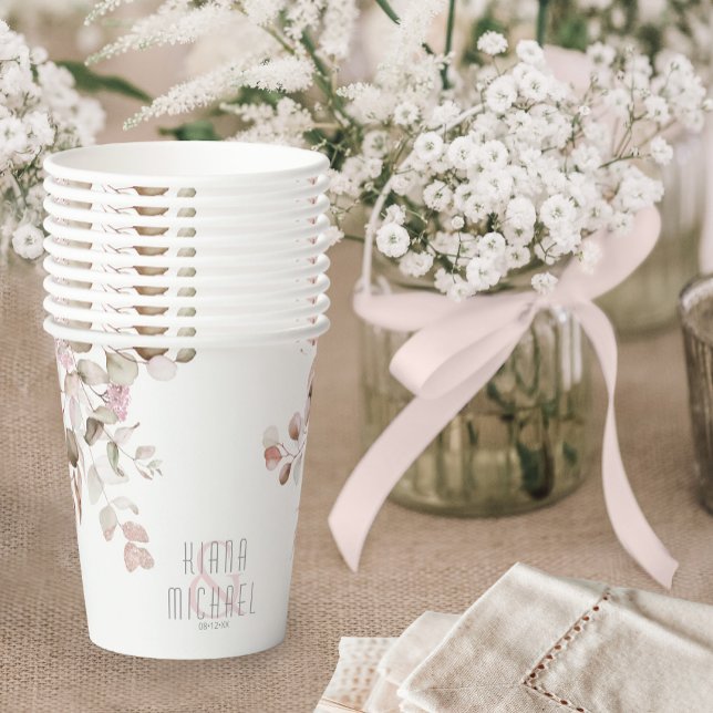 Dreamy Foliage Wedding V1 Blush Pink ID817 Pappbecher (Von Creator hochgeladen)