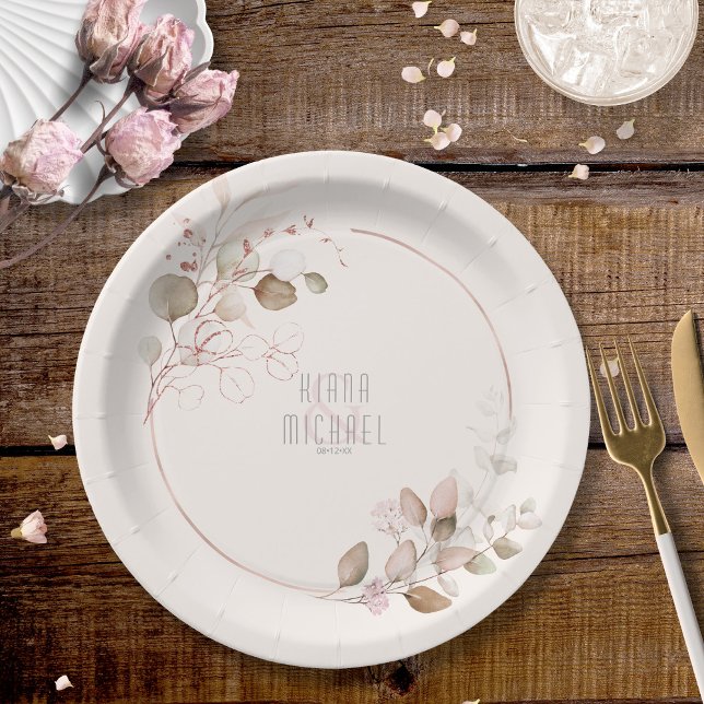 Dreamy Foliage Wedding V1 Blush Pink ID817 Pappteller (Von Creator hochgeladen)