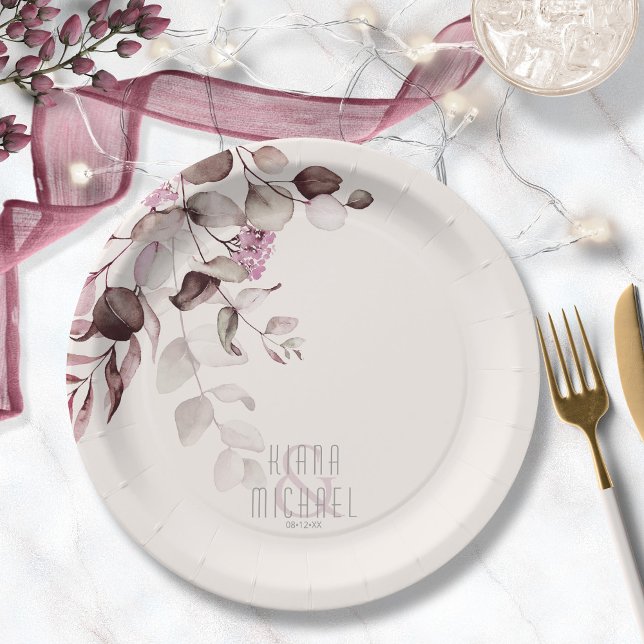 Dreamy Foliage Wedding V2 Burgundy ID817 Pappteller (Von Creator hochgeladen)