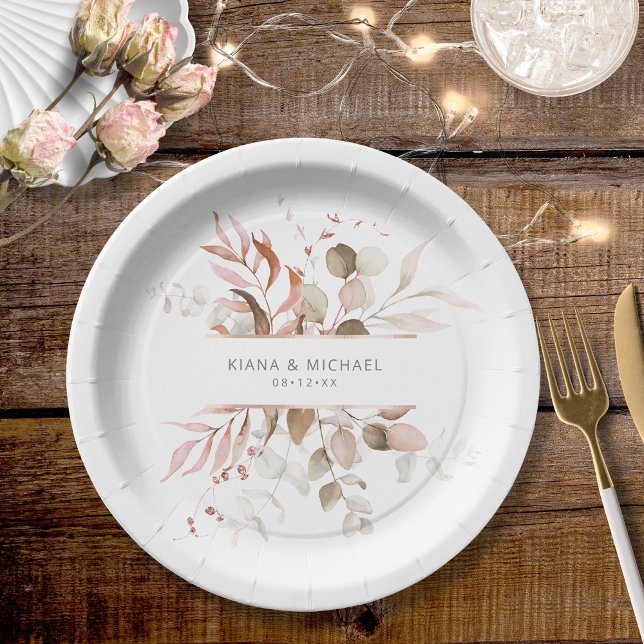 Dreamy Foliage Wedding V3 Blush Pink ID817 Pappteller (Von Creator hochgeladen)