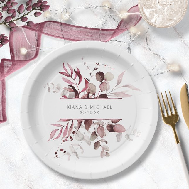 Dreamy Foliage Wedding V3 Burgundy ID817 Pappteller (Von Creator hochgeladen)