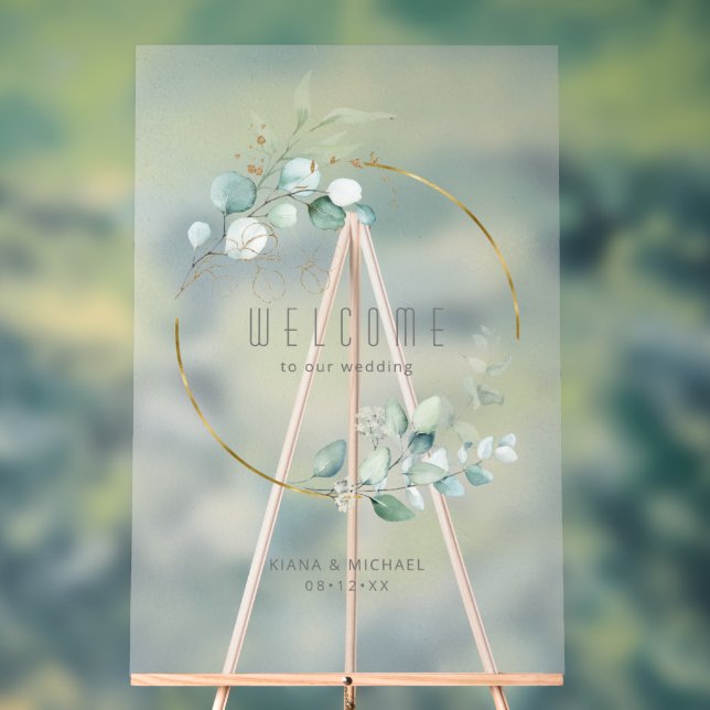 Dreamy Foliage Wedding Welcome Green/Blue ID817 Acrylschild (Neutral)