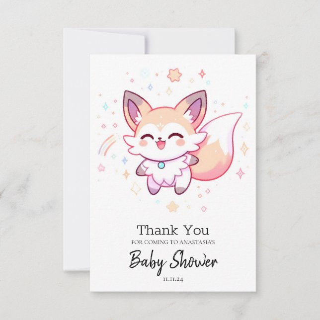 Dreamy Fox Baby Dusche Dankeskarte (Vorderseite)