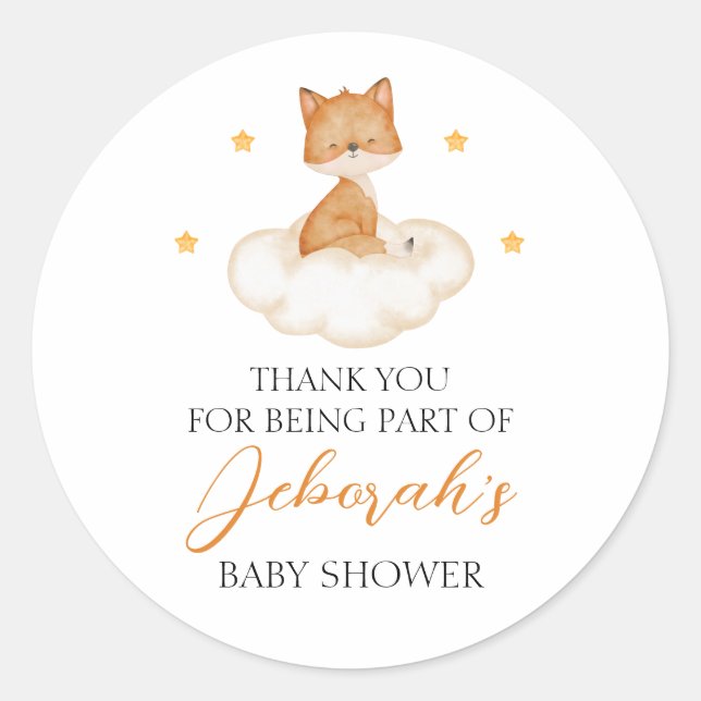 Dreamy Fox Babydusche Vielen Dank Runder Aufkleber (Vorderseite)