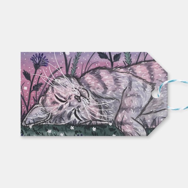 Dreamy Garden Snooze Katze Aquarelle Geschenkanhänger (Vorderseite (Horizontal))