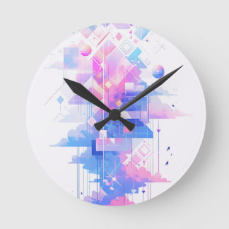 Dreamy Geometric Skyscape Runde Wanduhr