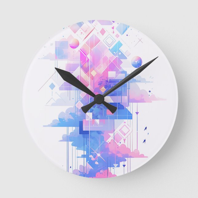 Dreamy Geometric Skyscape Runde Wanduhr (Vorderseite)