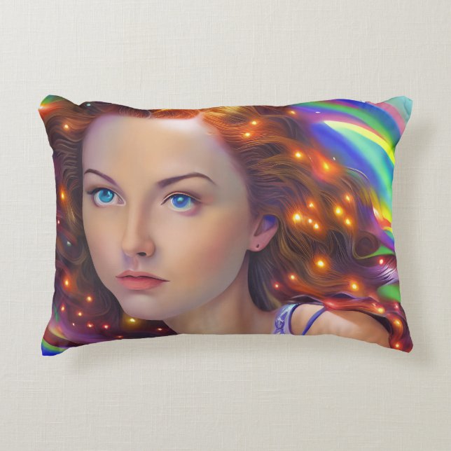 Dreamy Girl mit Rainbow Lights Dekokissen (Vorderseite)