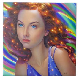 Dreamy Girl mit Rainbow Lights Fliese