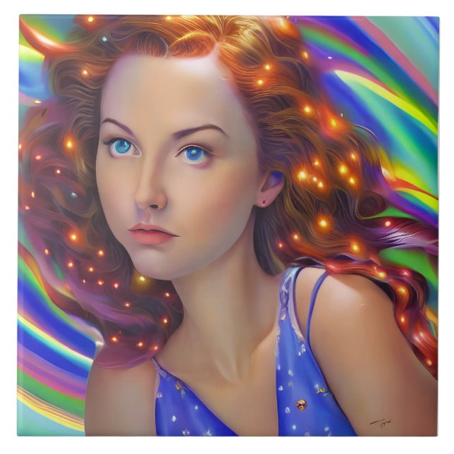 Dreamy Girl mit Rainbow Lights Fliese (Vorderseite)