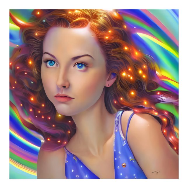 Dreamy Girl mit Rainbow Lights Fotodruck (Vorne)