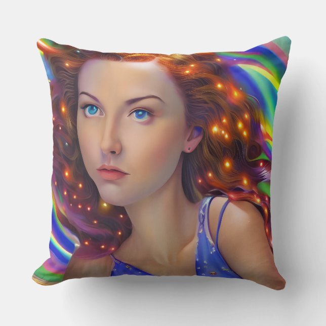Dreamy Girl mit Rainbow Lights Kissen (Vorderseite)
