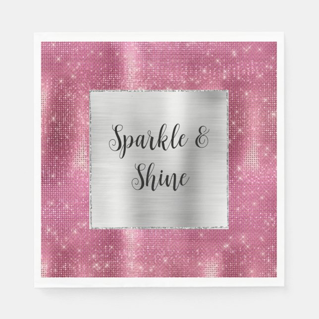 Dreamy Glitzy Pink Silver Sparkle Serviette (Vorderseite)