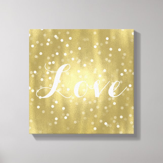 Dreamy Gold und White Confetti Bokeh Liebe Leinwanddruck (Vorderseite)