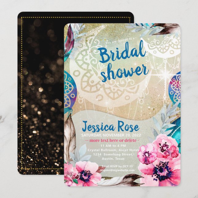 Dreamy Golden Boho Moon Brautparty Einladung (Vorne/Hinten)