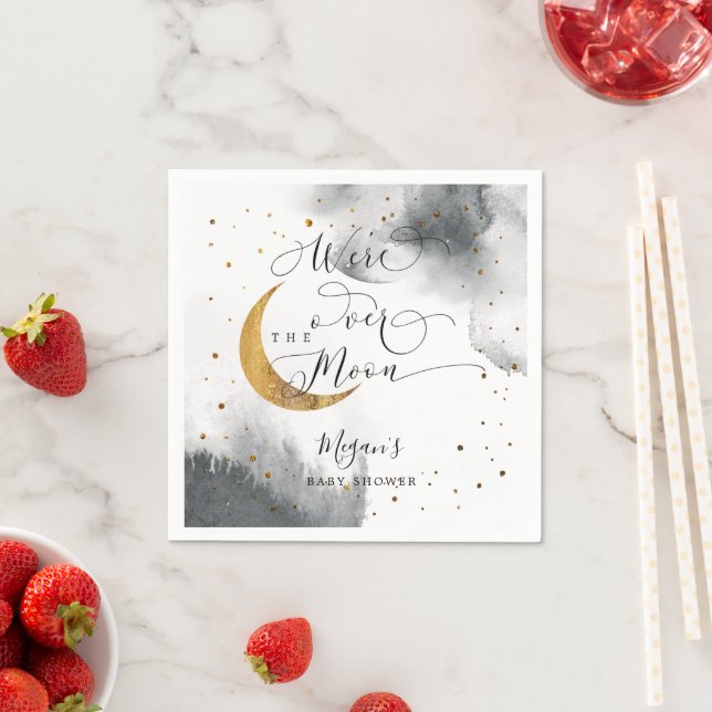 Dreamy Gray Gold über der Mond Baby Dusche Serviette (Beispiel)