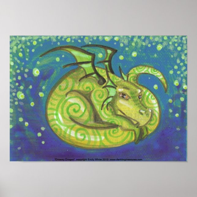 Dreamy Green Dragon Wirble Fantasy Art Poster (Vorne)
