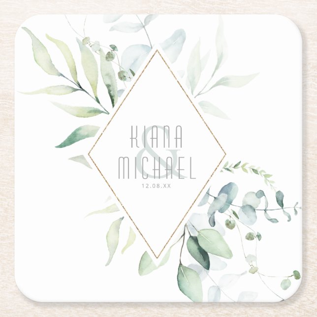 Dreamy Green Wedding Green/Blue ID817 Rechteckiger Pappuntersetzer (Vorderseite)