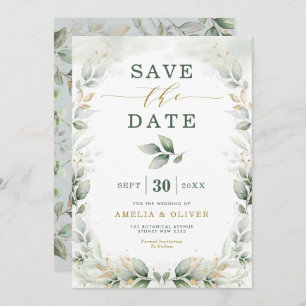 Dreamy Greenery Gold Eukalyptus Save the Date Einladung