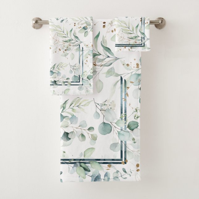 Dreamy Greenery Pattern Green/Blue ID817 Badhandtuch Set (Insitu)