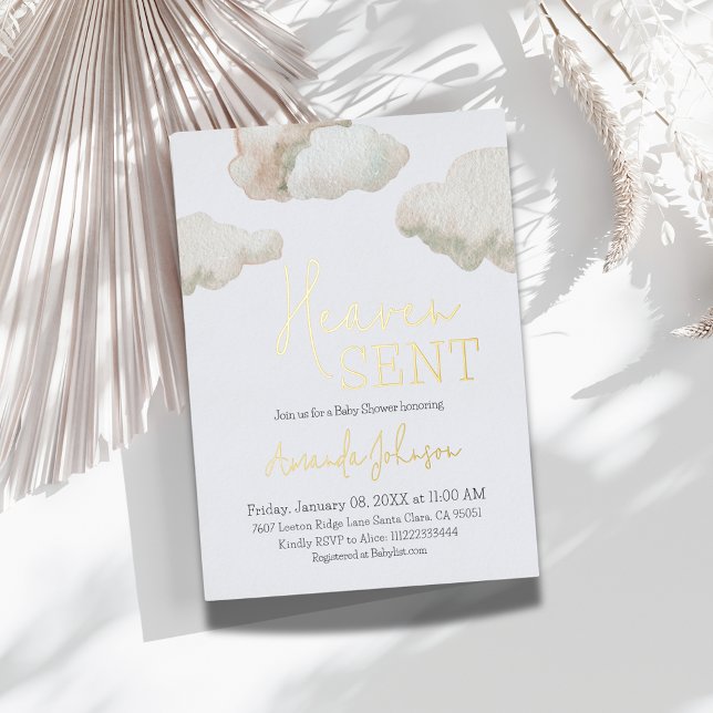 Dreamy Heaven Sent Blue Boy Baby Dusche Folieneinladung (Von Creator hochgeladen)