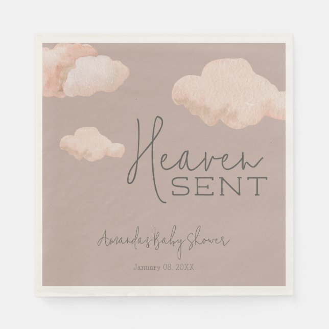 Dreamy Heaven Sent Sky Beige Baby Dusche Willkomme Serviette (Vorderseite)