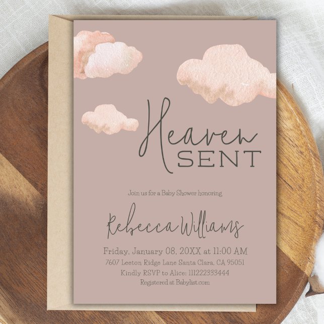 Dreamy Heaven Sent Sky Themed Beige Baby Dusche Einladung (Von Creator hochgeladen)
