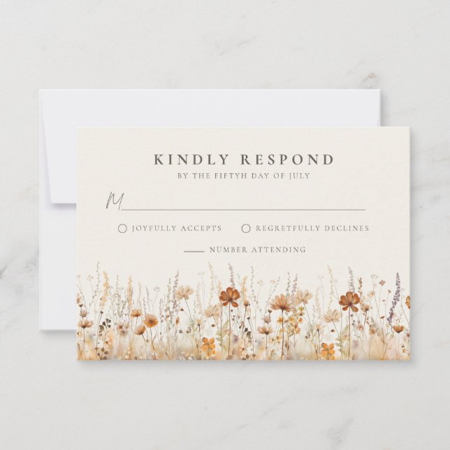 Dreamy Herbst Wildblume Hochzeit RSVP Karte (Vorderseite)