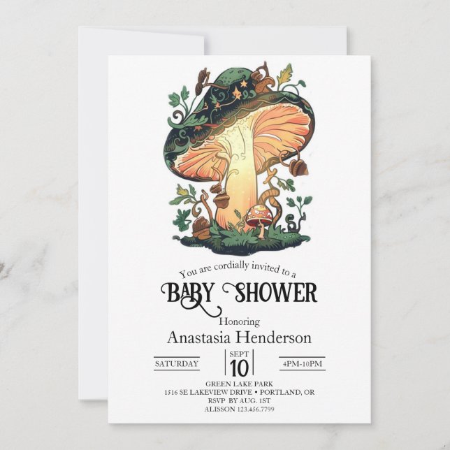 Dreamy Hübsch Mushroom Baby Dusche Einladung (Vorderseite)